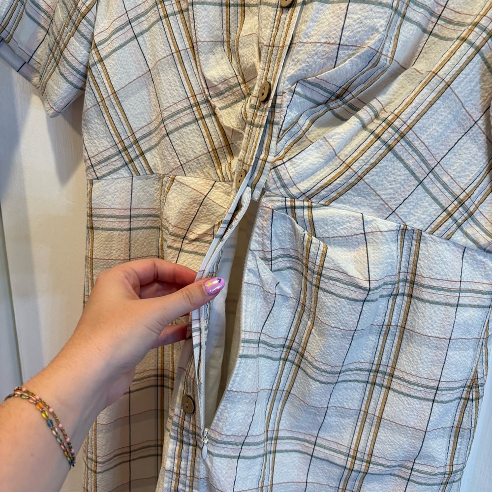 Veronica Beard Cream and Brown Checkered Mini Dress - Picture 7 of 10